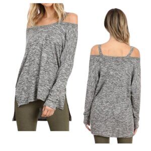Long Sleeve Cold Shoulder High Low Top